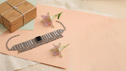 Sangeeta Boochra Minimal Tribal Oxidised Choker with Black Accent