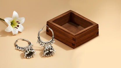 Sangeeta Boochra Classic Pearl Jhumka Silver Hoop Earrings