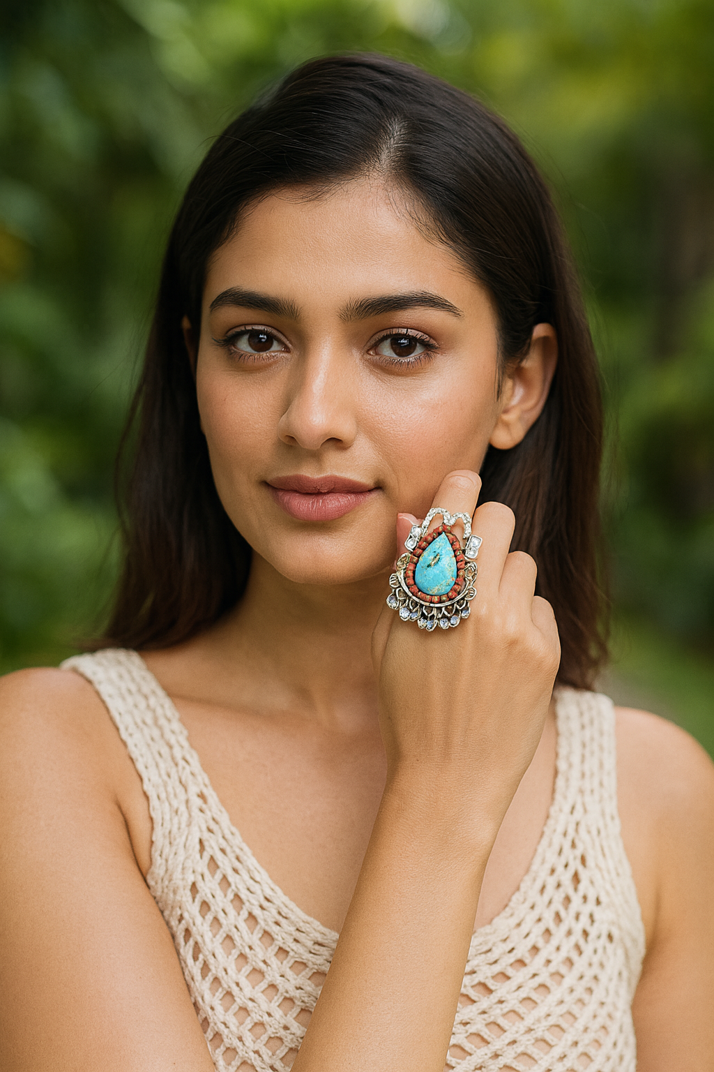 Sangeeta Boochra Antique Silver Ring with Turquoise Gemstone