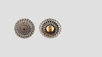 Sangeeta Boochra Heritage Silver Round Floral Stud Earrings