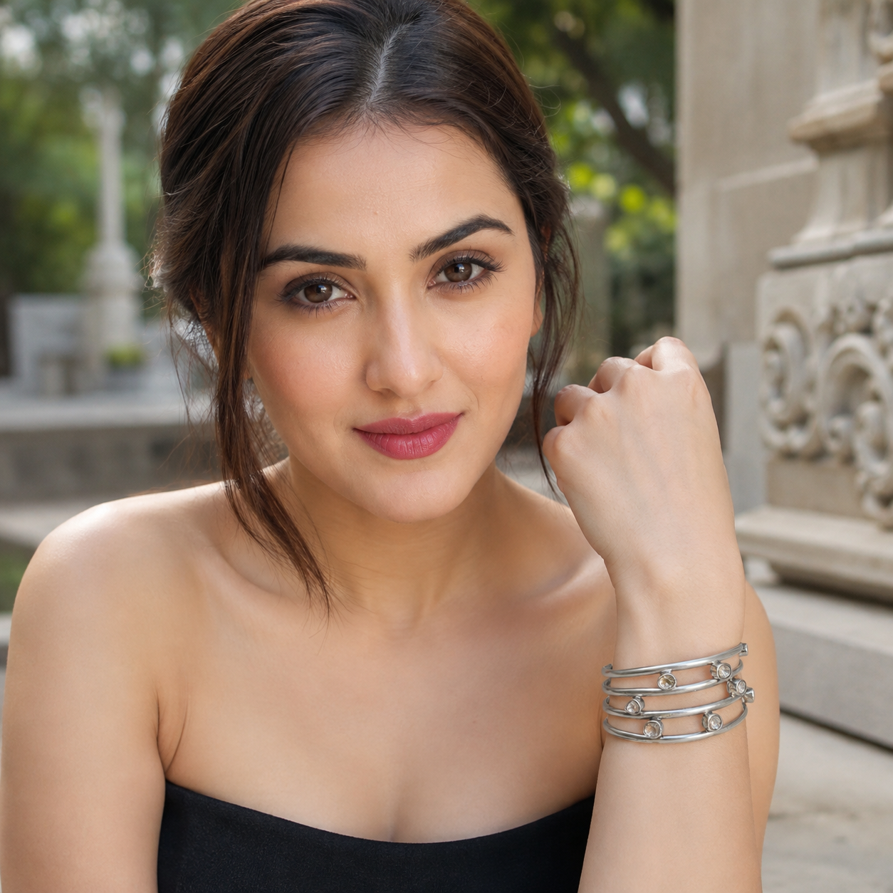 Sangeeta Boochra Designer Moissanite Sterling Silver Open Cuff Bracelet