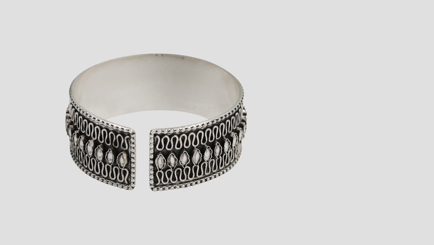 Sangeeta Boochra Designer Oxidised Silver Statement Hand Cuff Bracelet