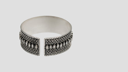 Sangeeta Boochra Designer Oxidised Silver Statement Hand Cuff Bracelet