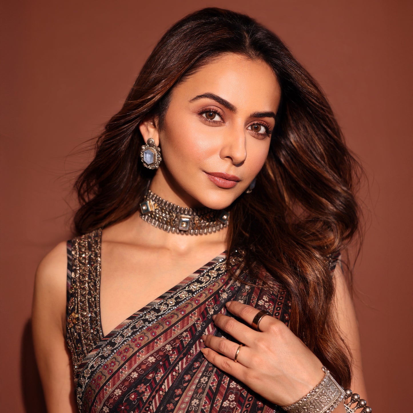 Sangeeta Boochra Silver Statement Jewellery Styled by Rakul Preet
