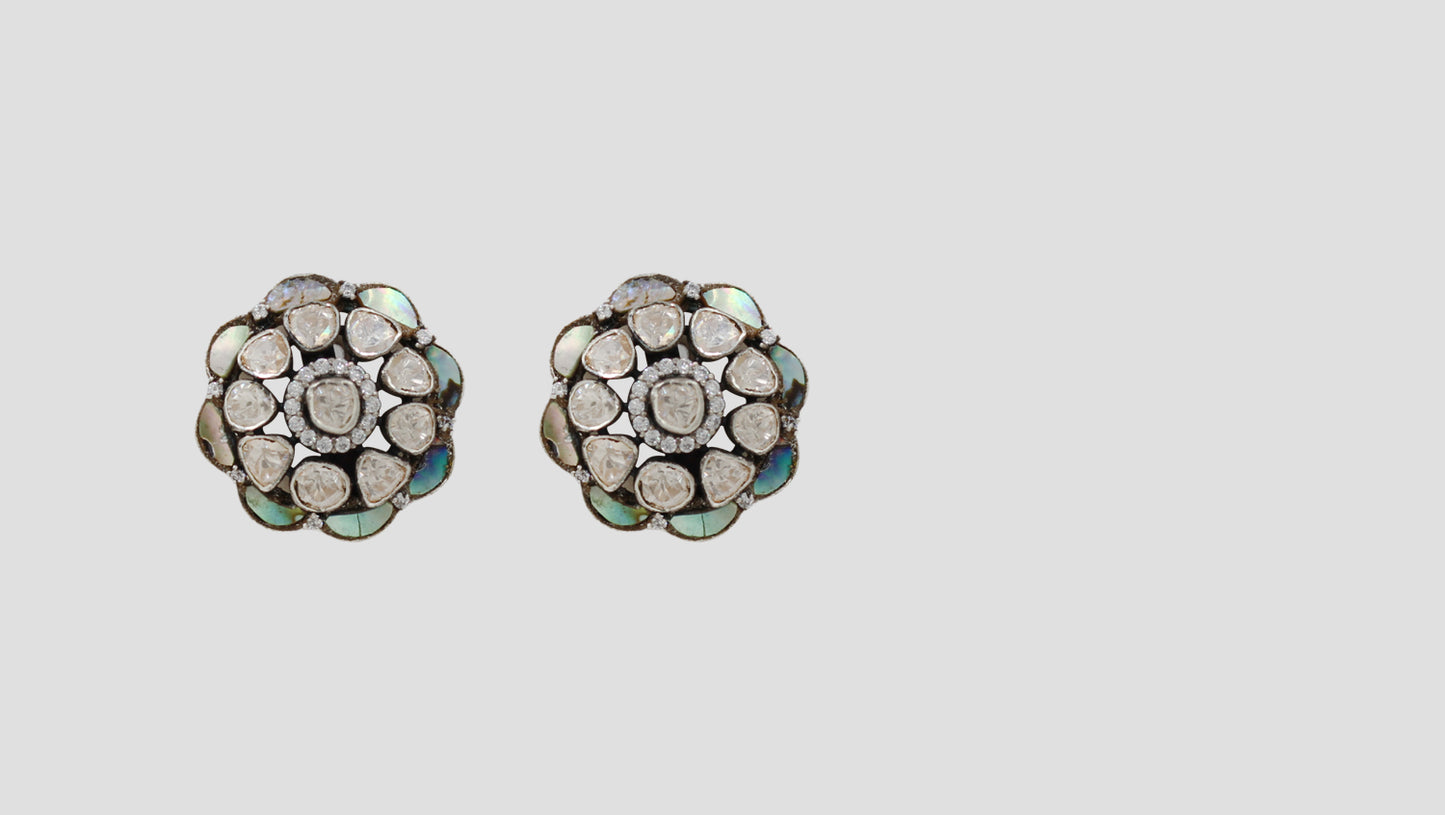 Sterling Silver Floral Stud Earrings with Mother of Pearl & Moissanite | Sangeeta Boochra