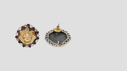 Sangeeta Boochra Dual-Plated Sterling Silver Floral Stud Earrings with Ruby & White Stones