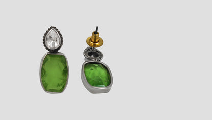 Sangeeta Boochra Artisan Silver Earrings with Green Stone