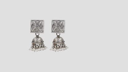 Sangeeta Boochra Statement Oxidised Silver Jhumka Earrings