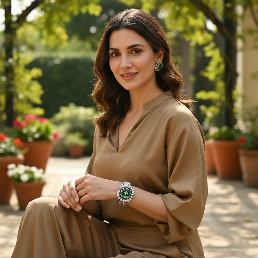 Sangeeta Boochra Royal Emerald Statement Silver Bracelet