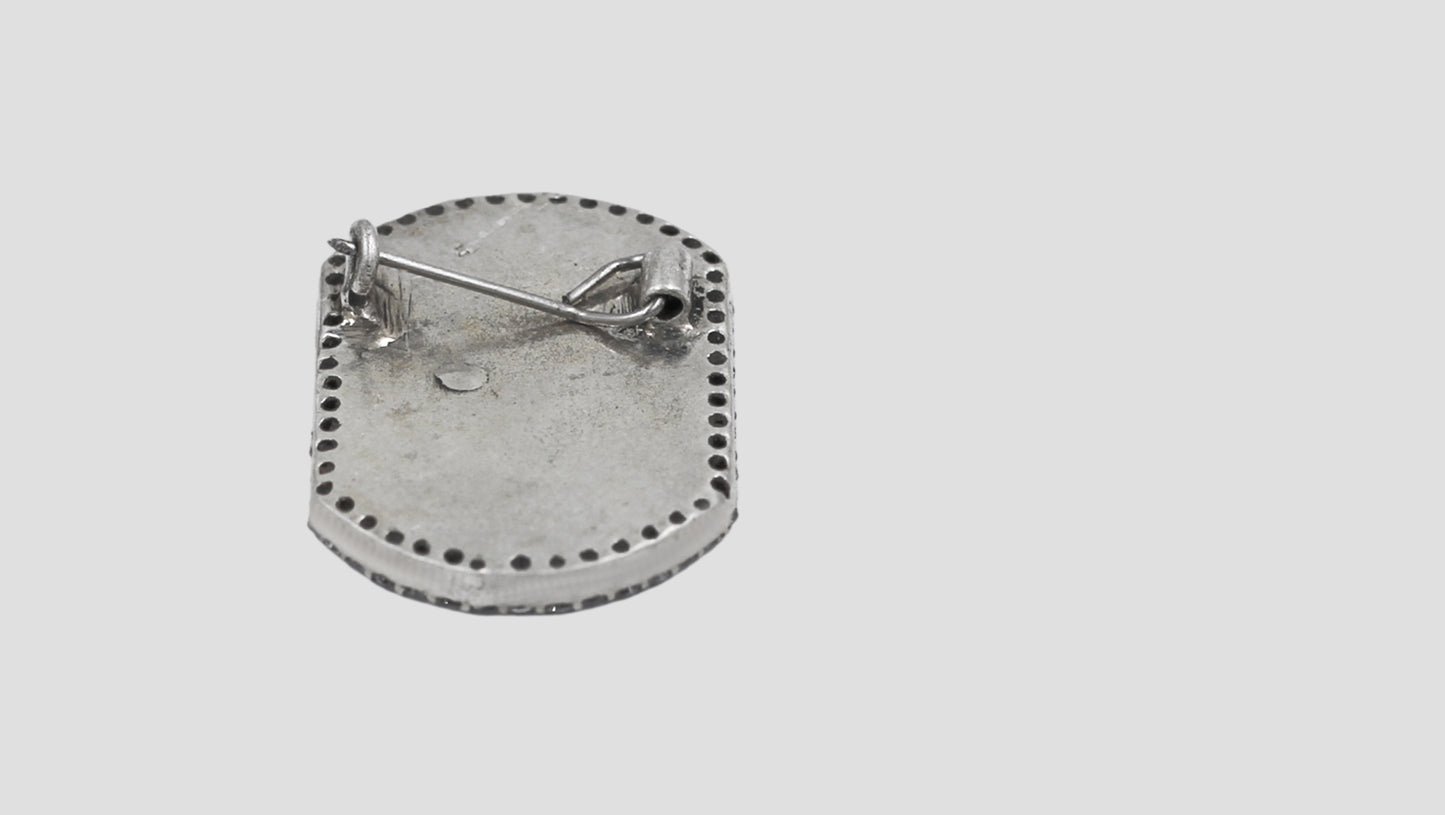 Sangeeta Boochra Oxidized Silver Floral Tree Brooch with Diamond-Style Border