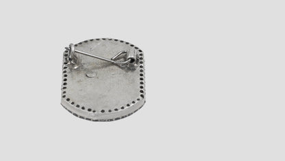 Sangeeta Boochra Oxidized Silver Floral Tree Brooch with Diamond-Style Border
