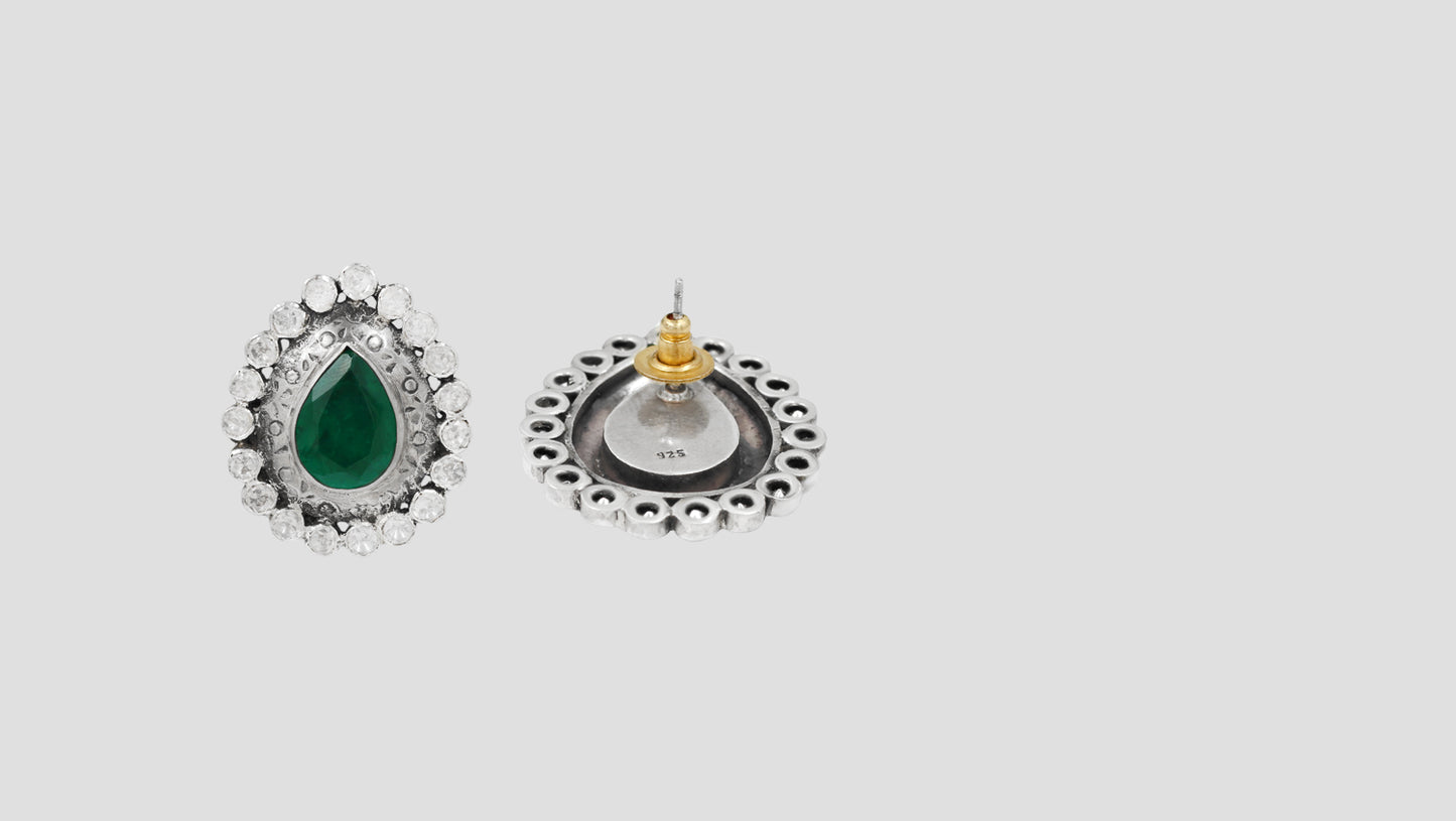Sangeeta Boochra Emerald Teardrop Moissanite Silver Studs