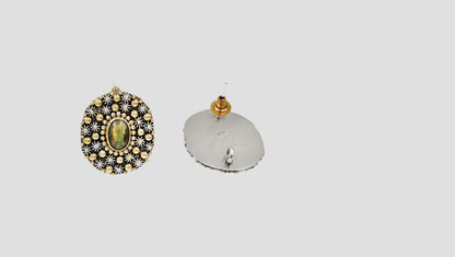 Sangeeta Boochra Designer Dual-Tone Silver Earrings with Labradorite Accent