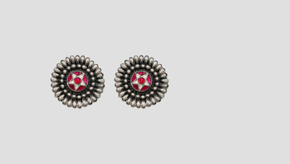 Sangeeta Boochra Artisan Oxidised Silver Earrings with Kundan Detailing