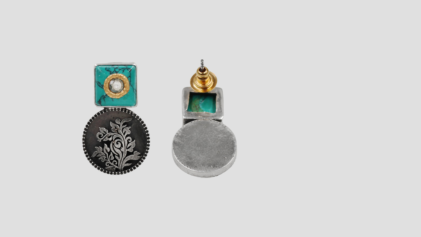 Sangeeta Boochra Turquoise Stone Oxidized Sterling Silver Earrings