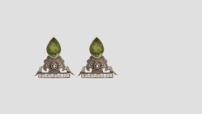 Sangeeta Boochra Handcrafted Oxidised Silver Earrings with Green Gemstone