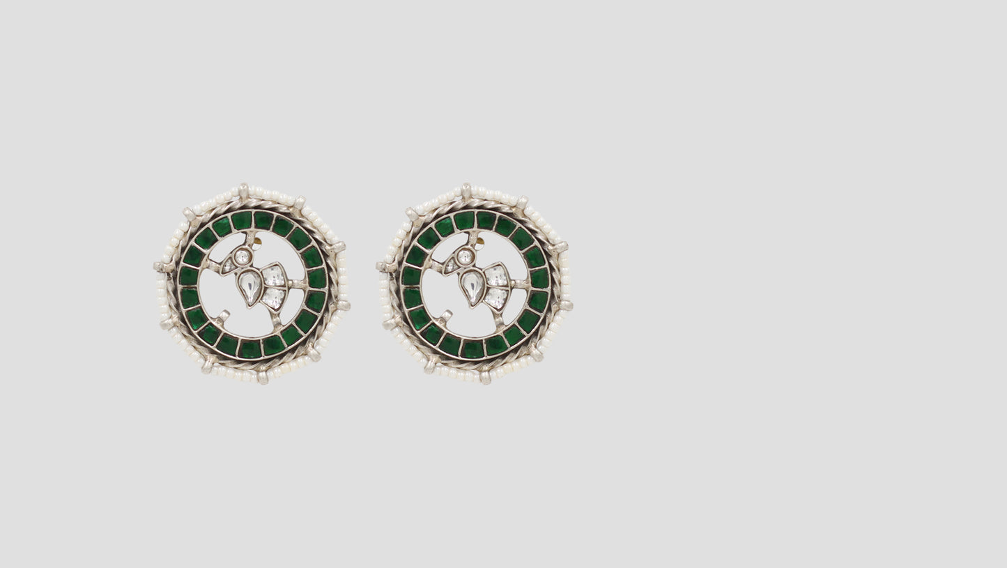 Sangeeta Boochra Signature Green Kundan Silver Stud Earrings