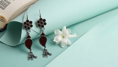 Sangeeta Boochra Handcrafted Floral Silver Danglers