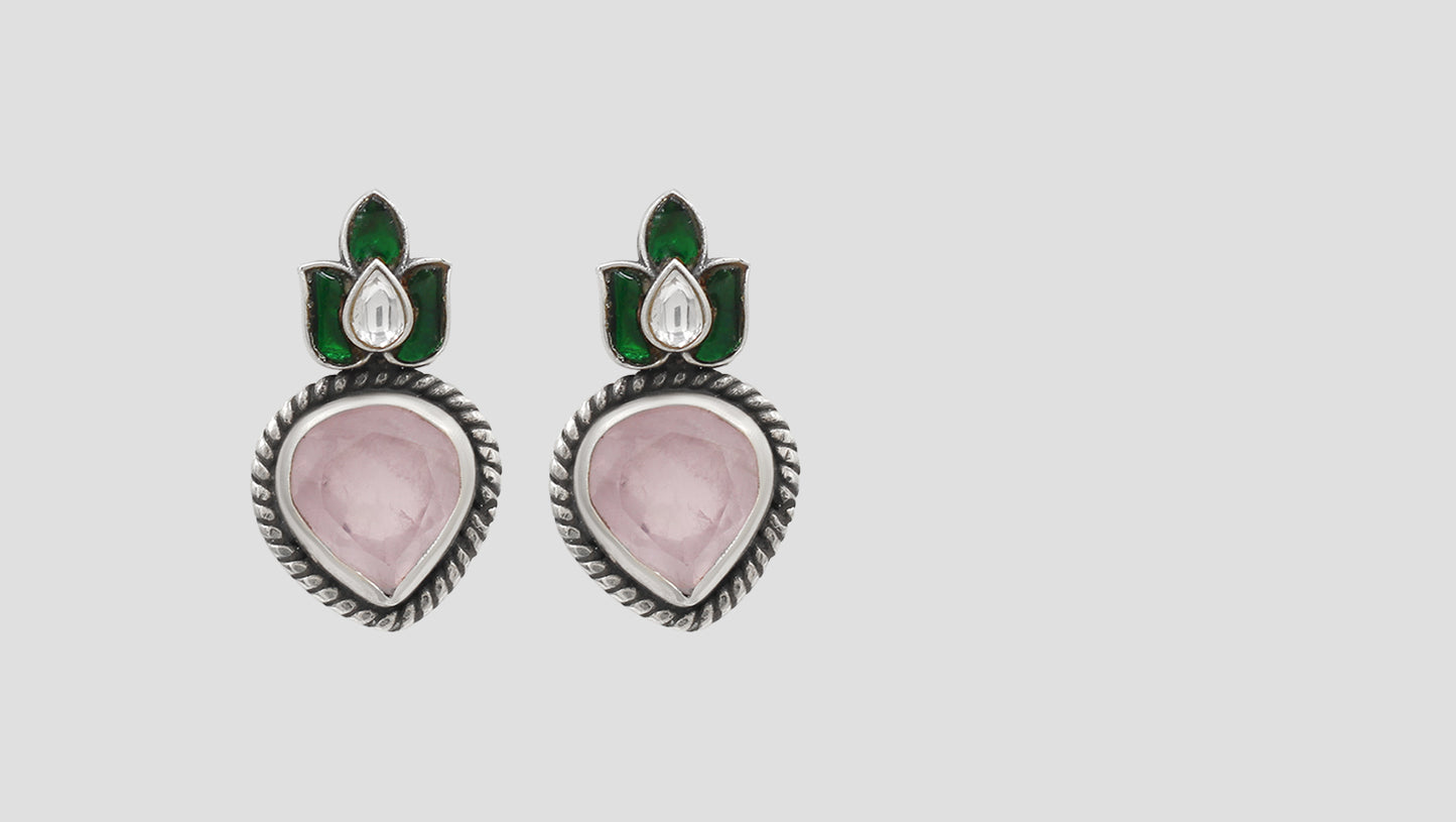 Sangeeta Boochra Heritage Silver Pink Teardrop Earrings