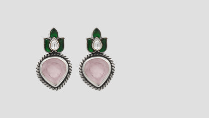 Sangeeta Boochra Heritage Silver Pink Teardrop Earrings