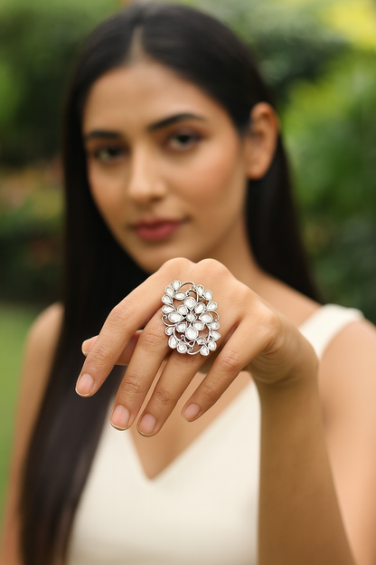 Sangeeta Boochra Sterling Silver Floral Kundan Ring