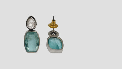 Sangeeta Boochra Silver Earrings with Aqua Blue  Stones