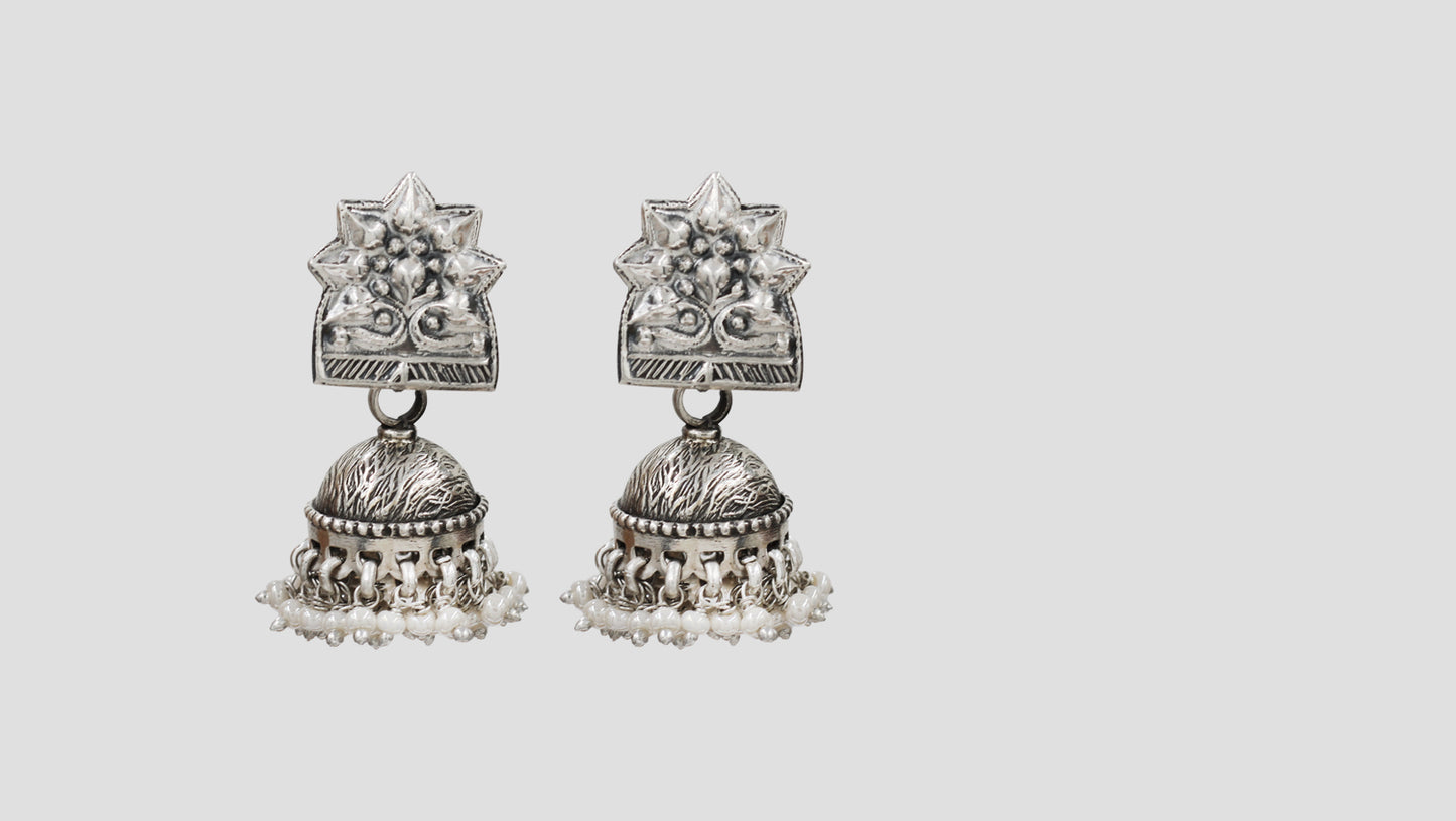 Artisan Crafted Silver Jhumka Earrings by Sangeeta Boochra