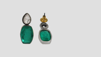 Sangeeta Boochra Classic Green Drop Silver Earrings