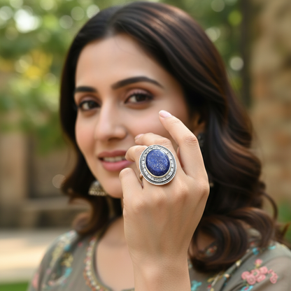 Sangeeta Boochra Signature Lapis Lazuli Statement Silver Ring