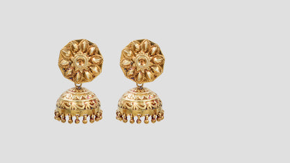 Sangeeta Boochra Floral Motif Gold Plated Jhumka Earrings