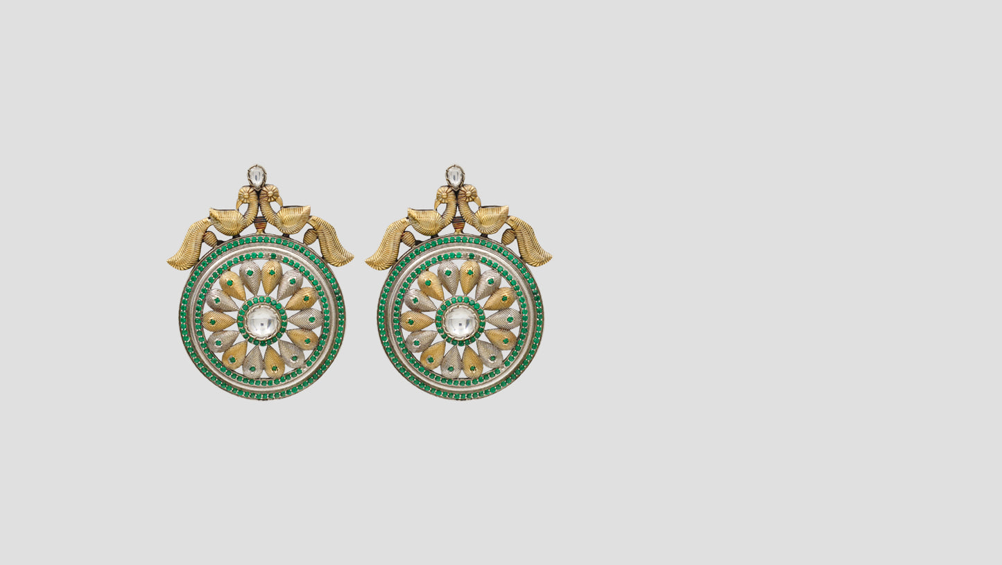 Sangeeta Boochra Dual-Tone Floral Motif Statement Earrings
