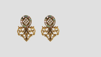 Sangeeta Boochra Gold Plated 925 Silver Kundan & Mother of Pearl Statement Earrings