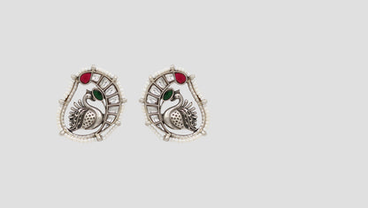 Sangeeta Boochra Heritage Peacock Design Silver Earrings