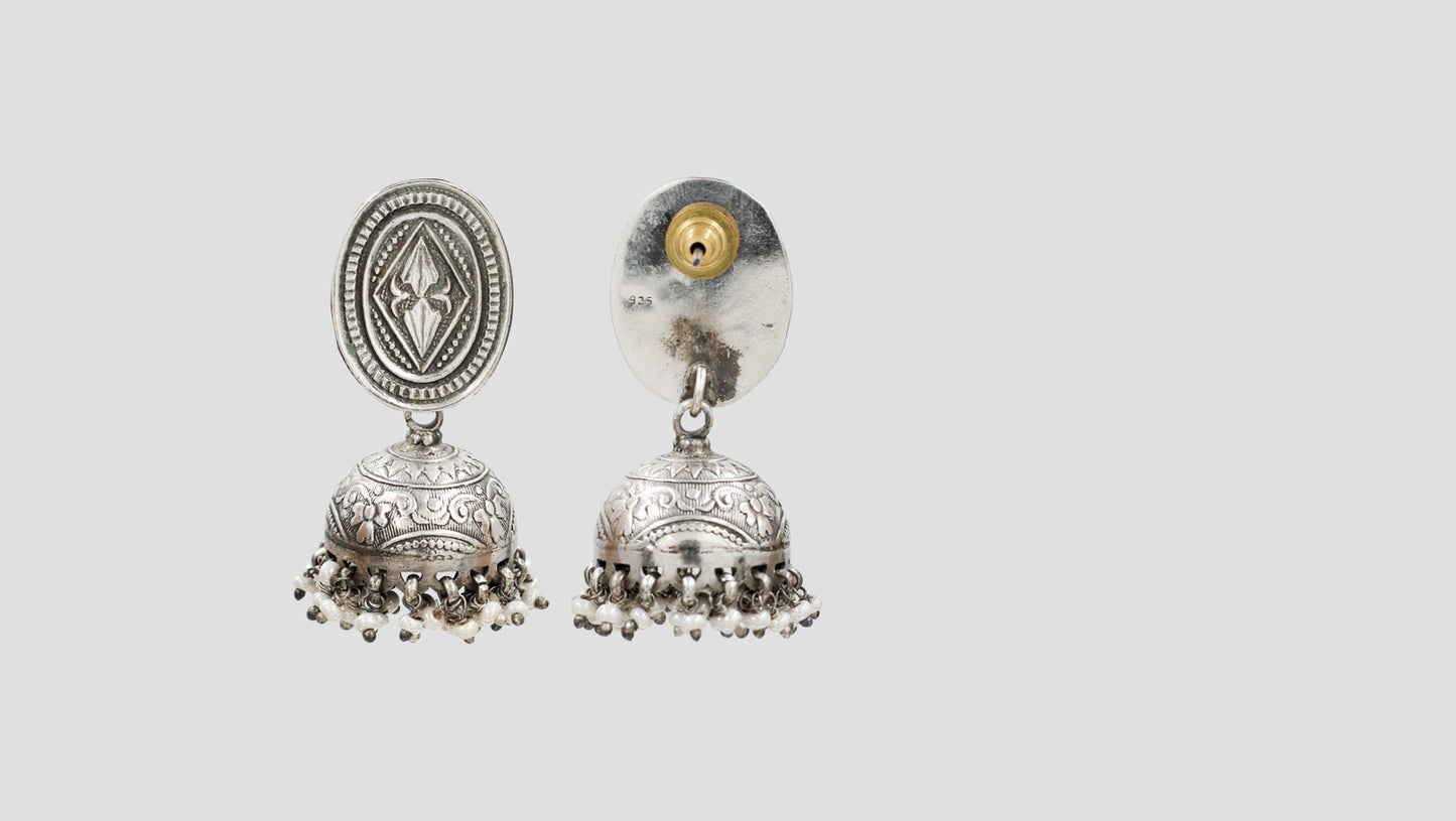 Sangeeta Boochra Classic Oxidised Silver Jhumkas