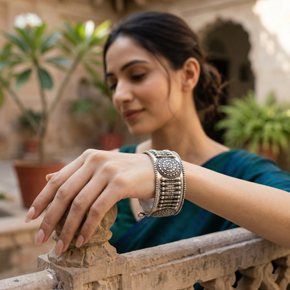 Sangeeta Boochra Handcrafted Heritage Oxidised Silver Bangle