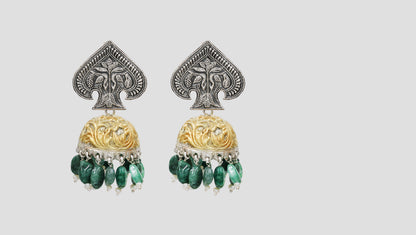 Sangeeta Boochra Dual Tone Green Bead Jhumka Earrings