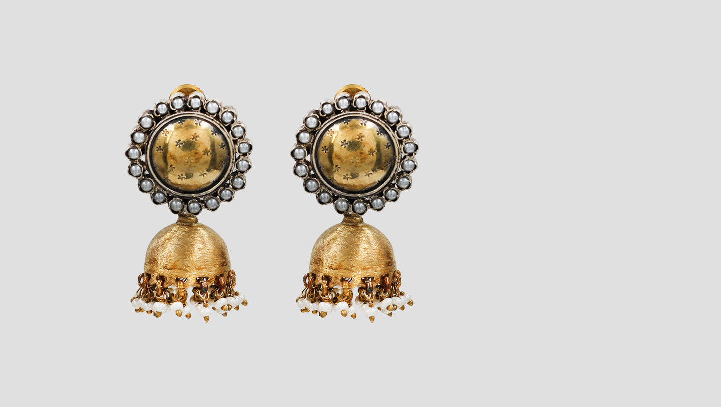 Sangeeta Boochra Dual-Plated Pearl Studded Jhumka Earrings