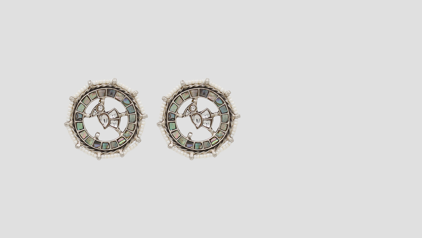 Sangeeta Boochra Circular Silver Stud Earrings with Pearl Detailing