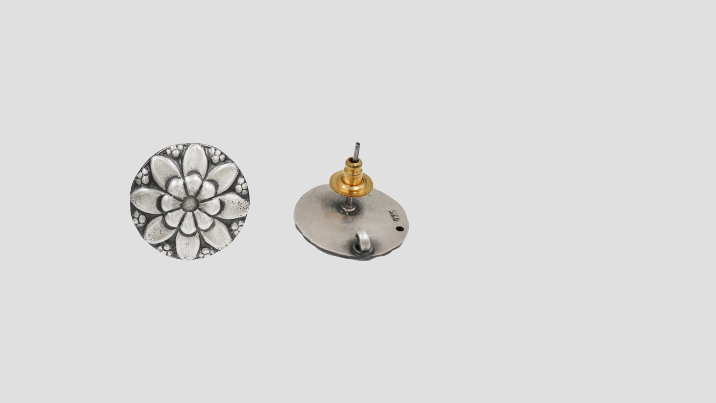 Sangeeta Boochra Oxidised Silver Floral Stud Earrings