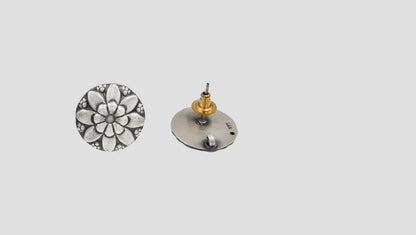 Sangeeta Boochra Oxidised Silver Floral Stud Earrings