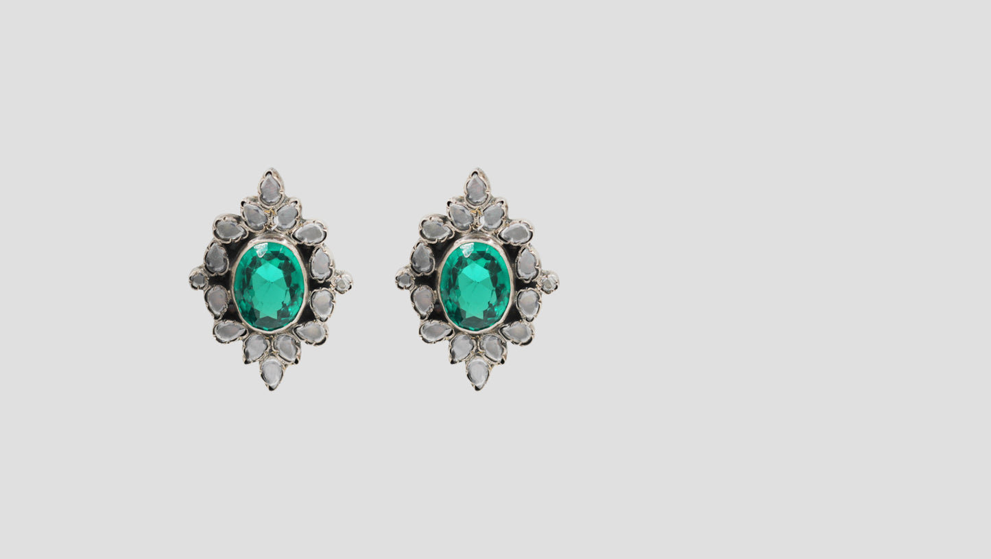Sangeeta Boochra Regal Green Stone Oxidised Earrings