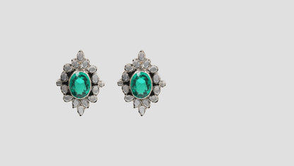 Sangeeta Boochra Regal Green Stone Oxidised Earrings