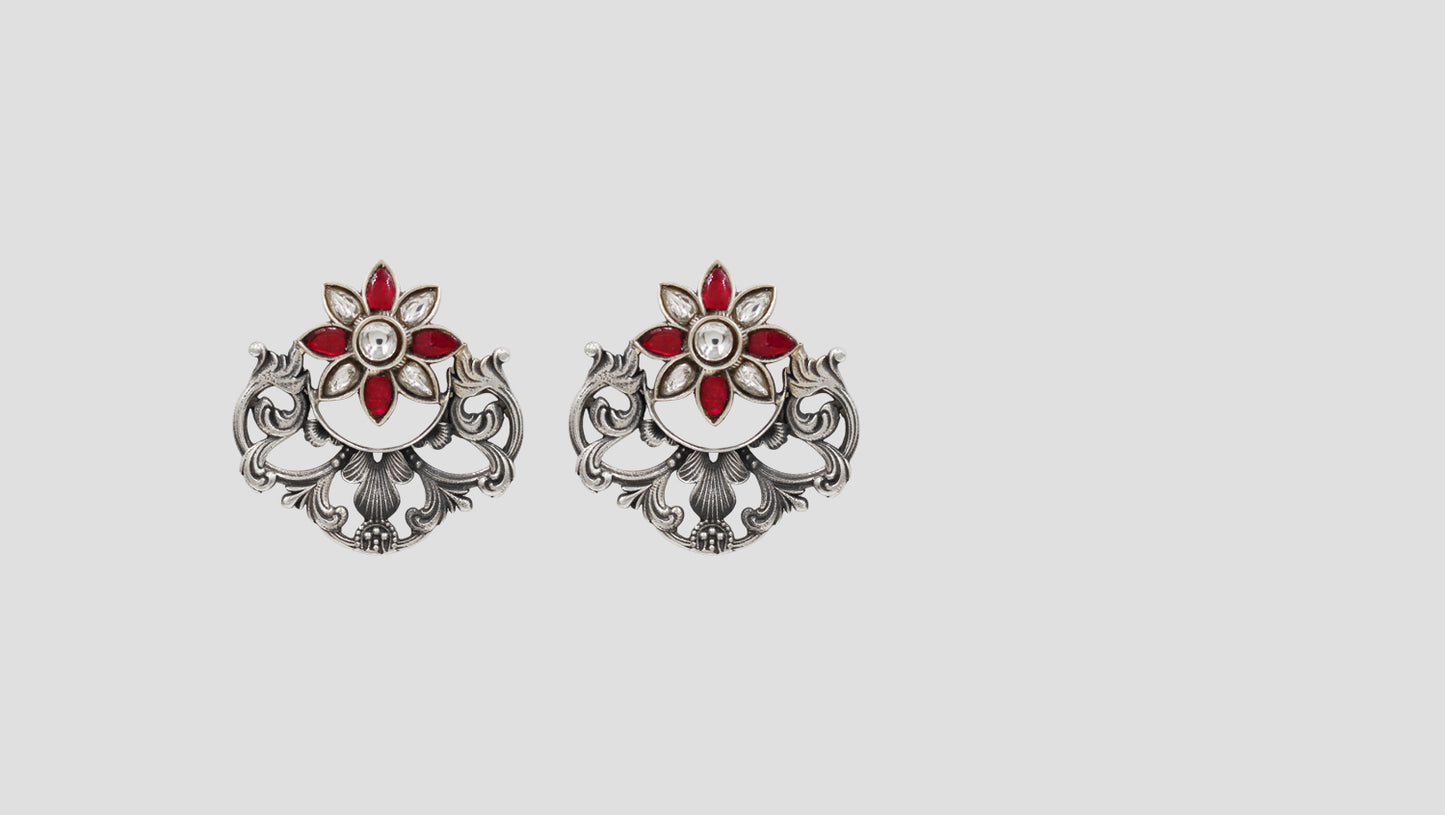 Artisan Floral Silver Earrings with Kundan Stones | Sangeeta Boochra