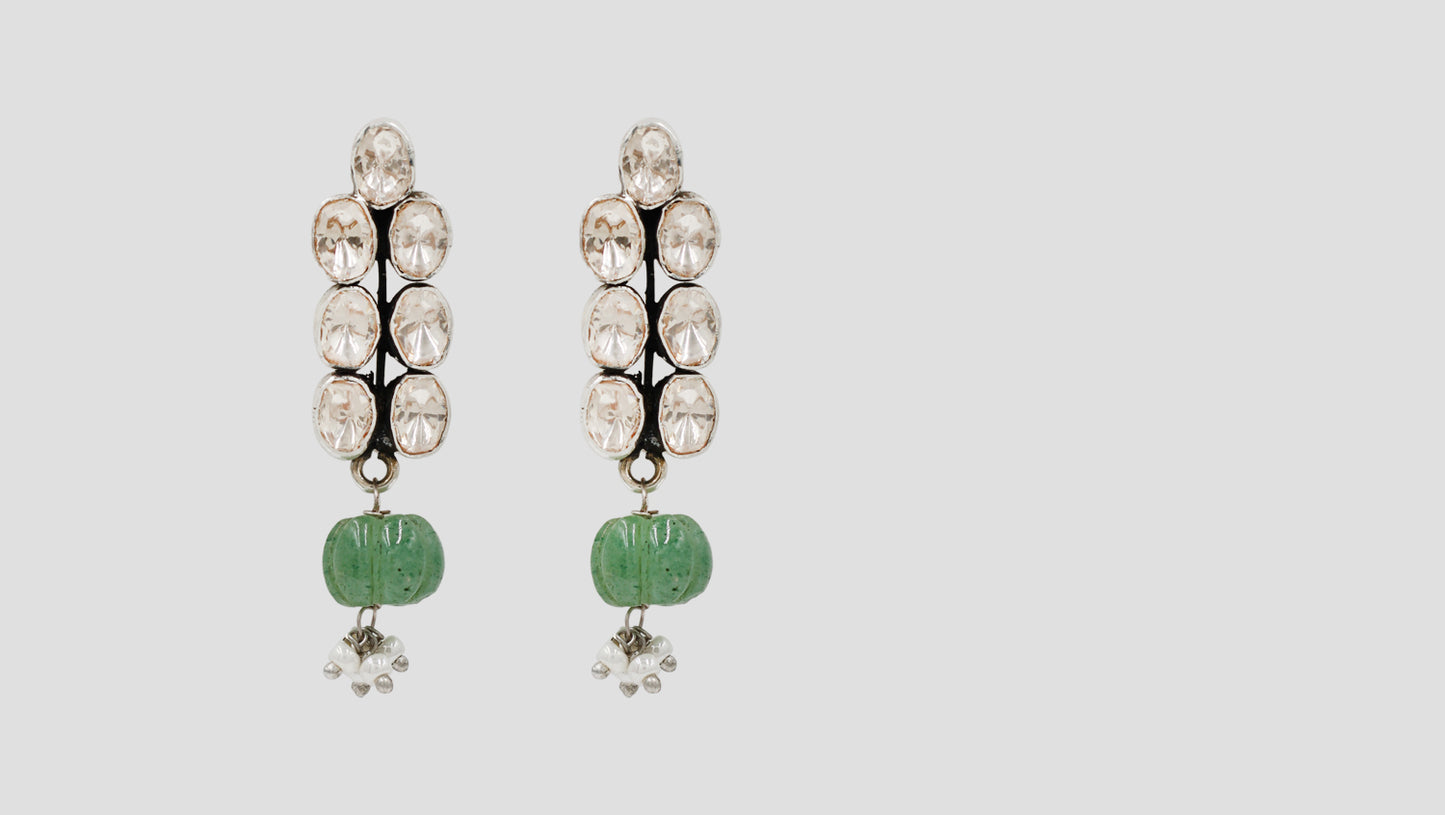 Sangeeta Boochra Artisan Silver Moissanite Earrings with Green Aventurine Drop