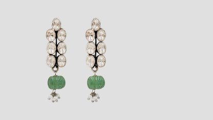 Sangeeta Boochra Artisan Silver Moissanite Earrings with Green Aventurine Drop