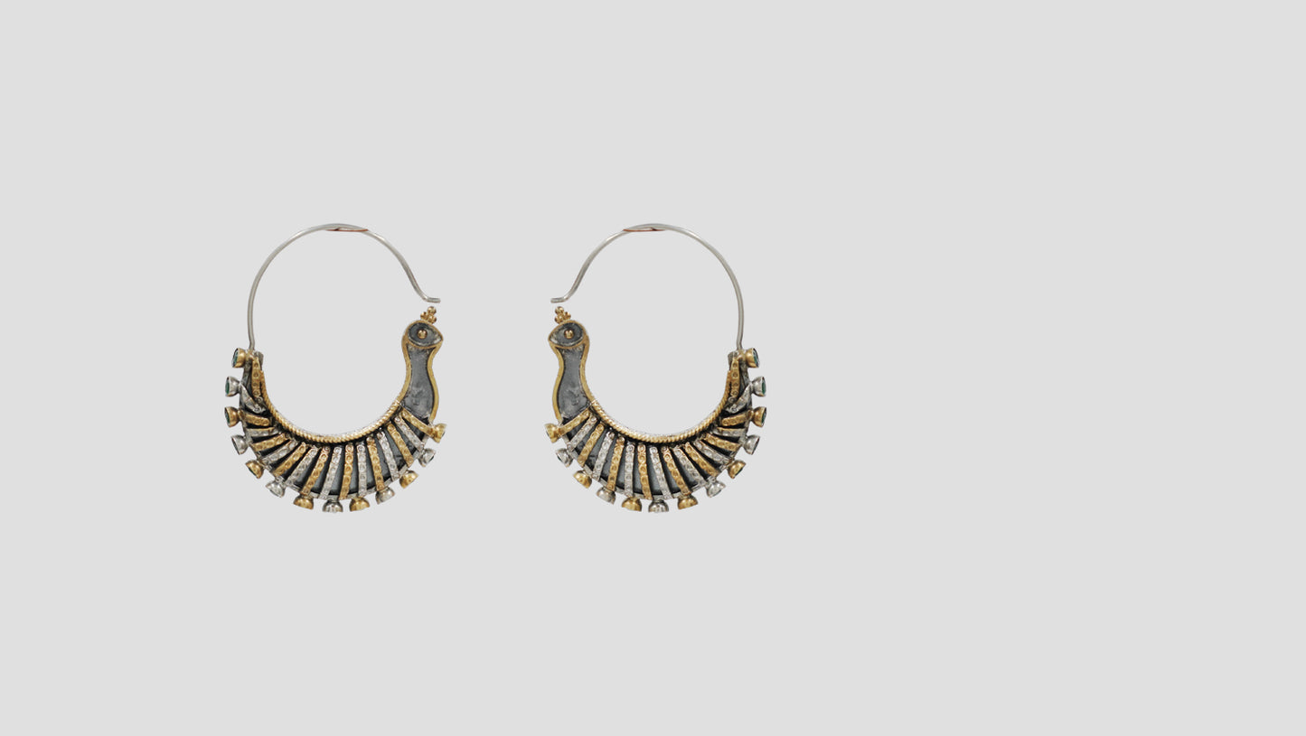 Sangeeta Boochra Handcrafted Dual Plated Silver Tribal Hoop Statement Earrings
