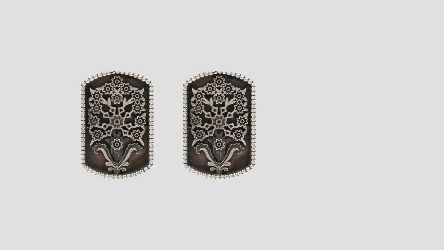Sangeeta Boochra Oxidised Silver Rectangular Stud Earrings