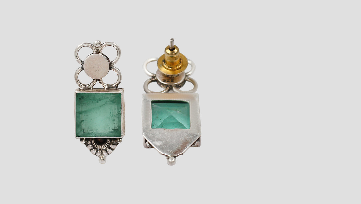 Sangeeta Boochra Handcrafted Silver Earrings with Green Stone