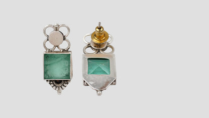 Sangeeta Boochra Handcrafted Silver Earrings with Green Stone