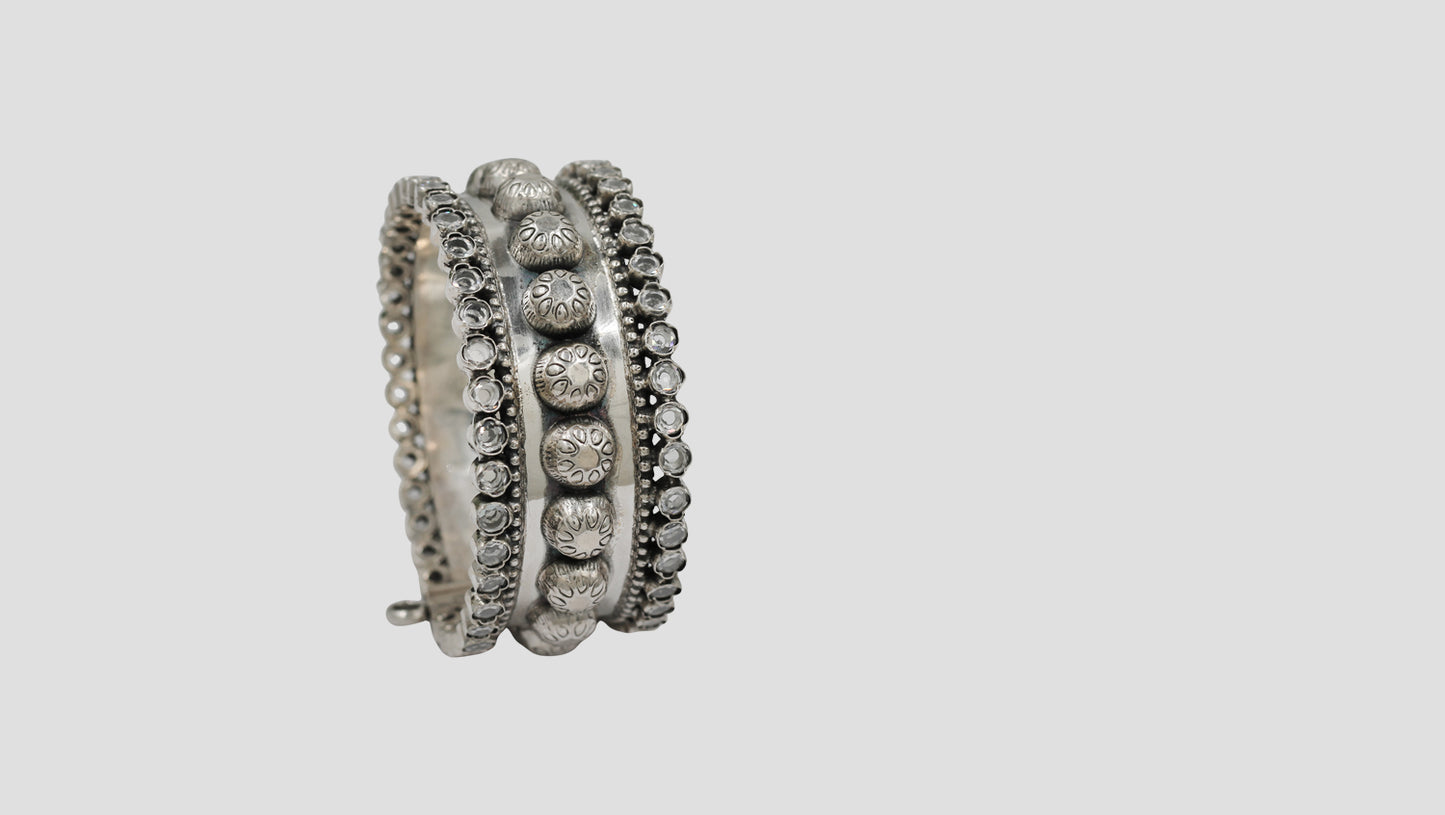 Sangeeta Boochra Artisan Oxidised Silver Textured Hinged Bangle